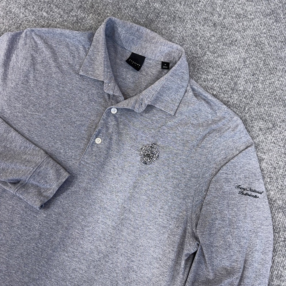Dunning Golf Polo Shirt Men Medium Gray Long Sleeve Trump National Bedminster